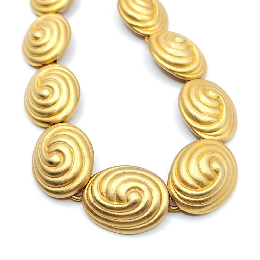 Vintage 80s Link Necklace Matte Goldtone Oval Spiral Wave Design GJD Choker 16"
